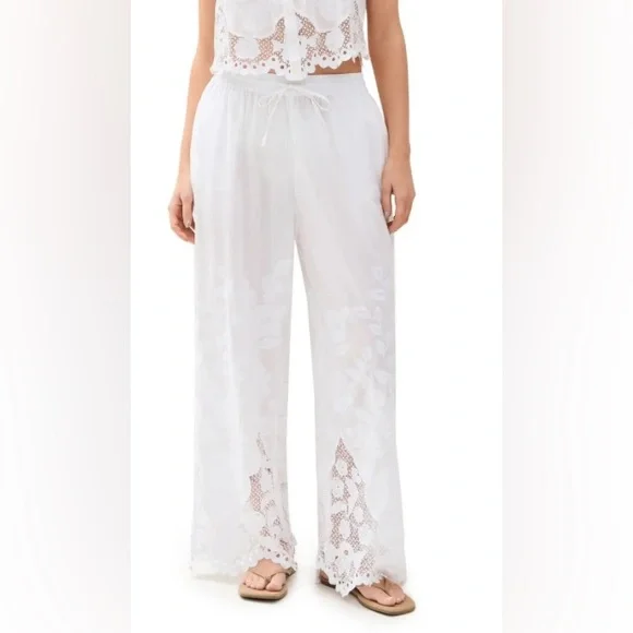 Flora Pant - White Beachside Broderie Pants & Jumpsuits
